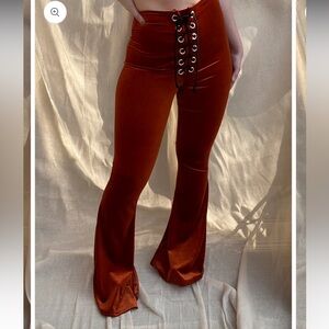MXCI flared velvet pants rust color